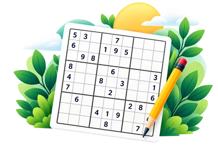 Illustrated Sudoku grid with a pencil